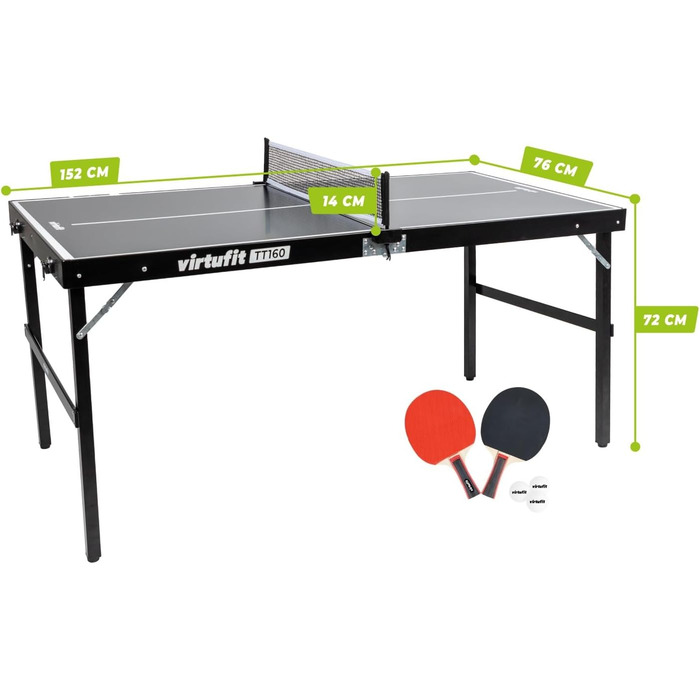 VirtuFit Mini настільний тенісний стіл TT160 - з 2 ракетками та 3 м'ячами. Включає сітку