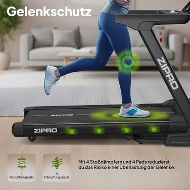 Біговий тренажер ZIPRO Sigma для дому з потужним мотором 3.5 HP, швидкість до 20 км/год, 20 рівнів нахилу, система амортизації VibGuard Pro, максимальне навантаження 140 кг, складаний