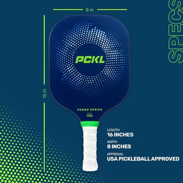 Професійна ракетка для піклболу PCKL Pro/Power Series, графіт-карбон, без бортиків, синя або біла, сертифікована USA Pickleball