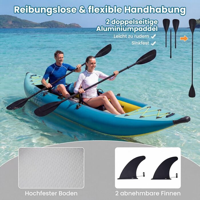 Надувний каяк COSTWAY для 2 осіб з алюмінієвими веслами, EVA-сидінням, насосом та ремкомплектом, сумка, 230 кг, блакитний