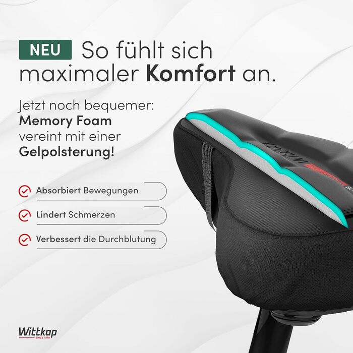 Фahrradsitzkissen від WITTKOP: Гелевий та М'який Велосипедний Сидіння для Дам та Чоловіків. Ергономічний Покриття для Велосипедного Сидіння з 3-Зонною Конструкцією. Підходить для Peloton та TREKKING