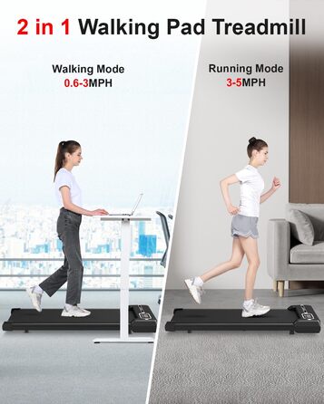 Walking Pad Dskeuzeew 2 в 1 - біговий килимок для дому, електричний, з LED-дисплеєм та пультом керування, чорний