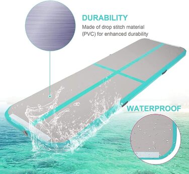 Air Track 6м для гімнастики та йоги з електричним насосом, килимок для тренувань 600x100x10см, зелений, водовідштовхувальний