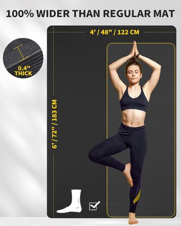 Йога мат Cambivo 183x122 см, TPE, 6 мм, чорна - для йоги, фітнесу, пілатесу