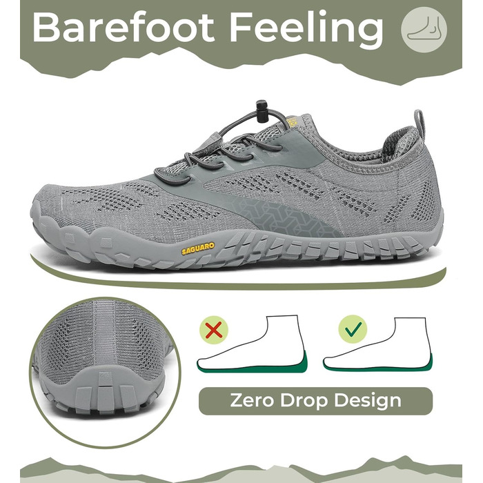 Barefoot взуття для жінок та чоловіків: тренувальне, для хайкінгу, дому та вулиці, дихаючі, широка носкова частина, плоска підошва, чорні (Nero Fumosо 43 EU)