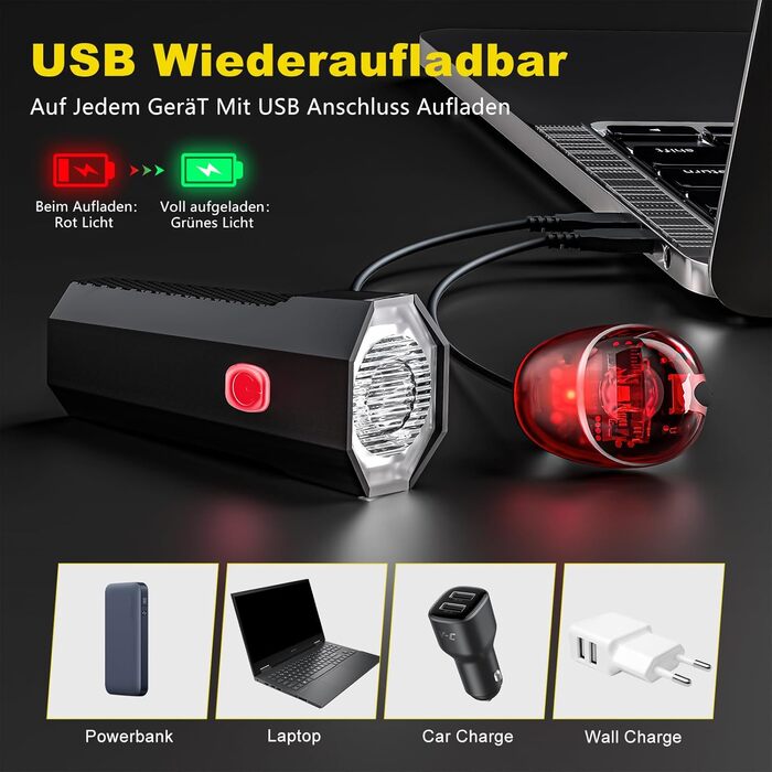 Набір велосипедних ліхтарів LED, STVZO, водонепроникні, USB-зарядка, передній та задній ліхтарі