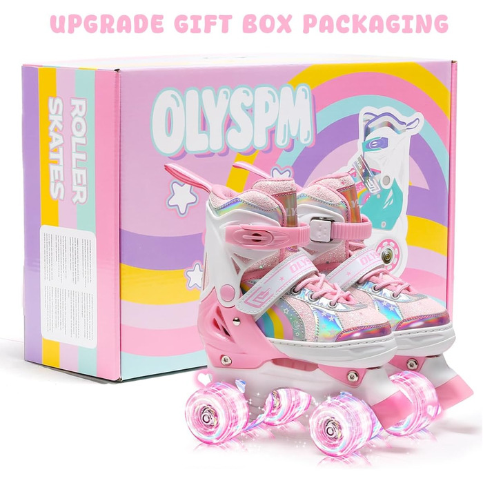 Ролики дитячі та жіночі, світлодіодні, 4 розміри, з сумкою для зберігання, для дівчаток та хлопчиків, початківців (S, Блідо-рожевий)