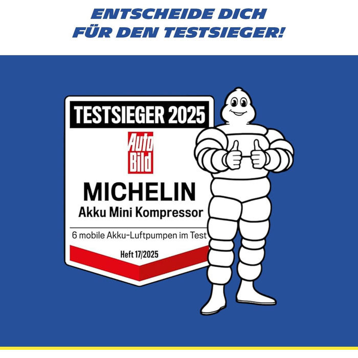 Міні-компресор Michelin Akku 10 Bar – портативний, цифровий | Для авто, велосипеда, електровелосипеда, мотоцикла, кемпера та причепа | 150 PSI, 7.4 V / 2500 mAH | LCD-дисплей, LED-підсвічування