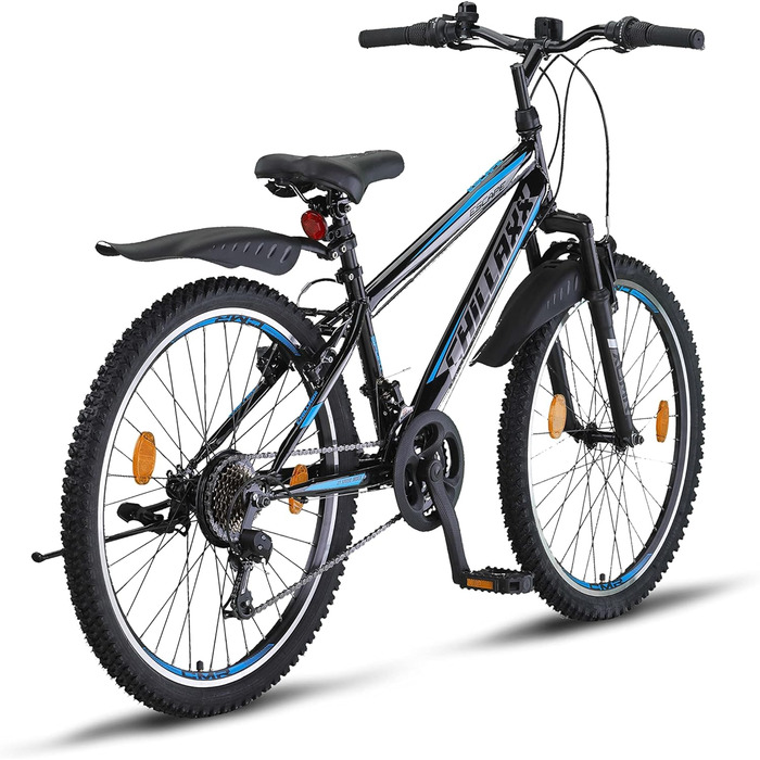 Гірський велосипед Chillaxx Bike Escape 24/26 дюймів, 21 швидкість, для дівчат, хлопців, жінок і чоловіків, чорний-синій, V-гальма, преміум-якість