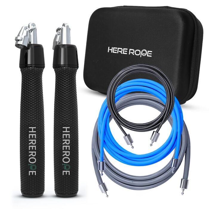 Обтяжене скакалка Hererope 3-в-1 зі змінними вагами (1/6lb, 1/4lb, 1/2lb), обертанням на 360°, регульованою довжиною та ергономічними шкіряними ручками, колір Dark Night