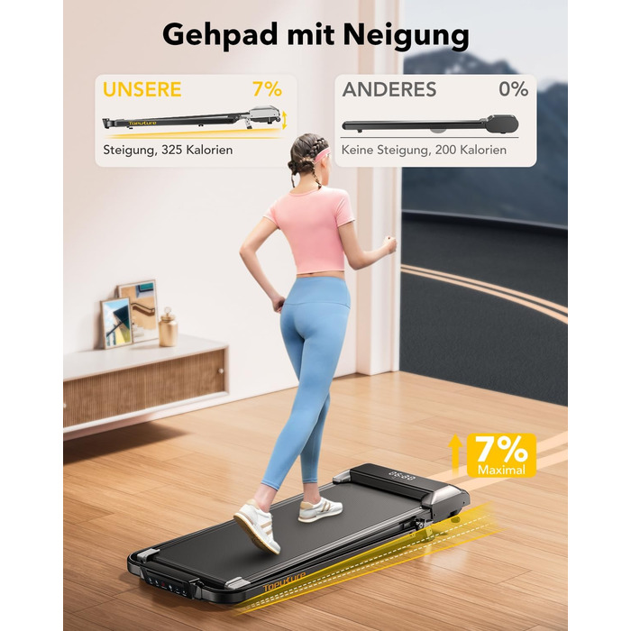 Бігова доріжка для дому з нахилом, 2-в-1 Walking Pad, 12 км/год, складана, 2.5HP, під стіл, для офісу та дому, з додатком і пультом