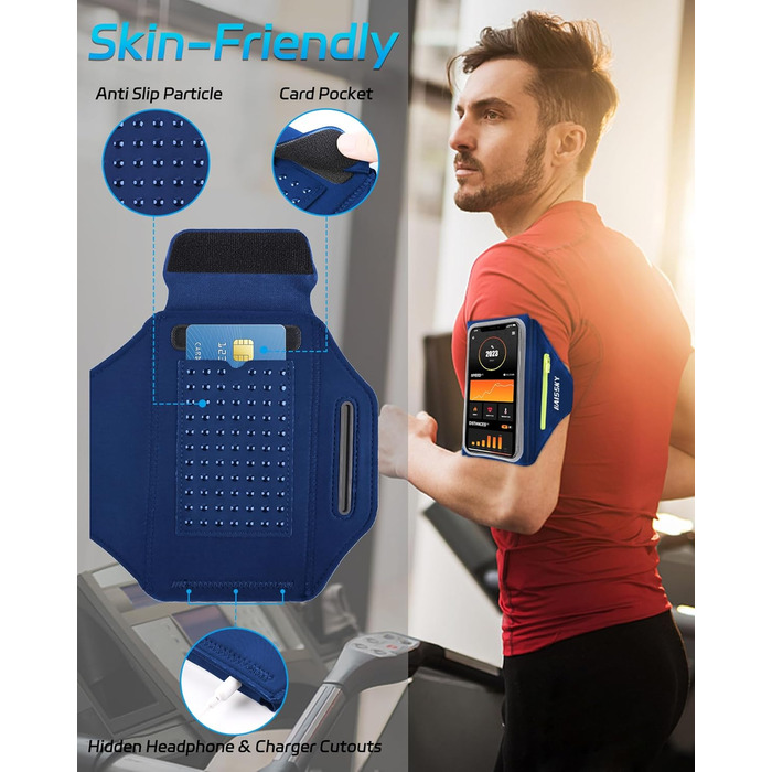 Спортивний браслет для телефону: тримач для iPhone 17/16/15/14/13 Pro Max, Galaxy S25/S24/S23 Ultra (до 6.9 дюймів), блакитний