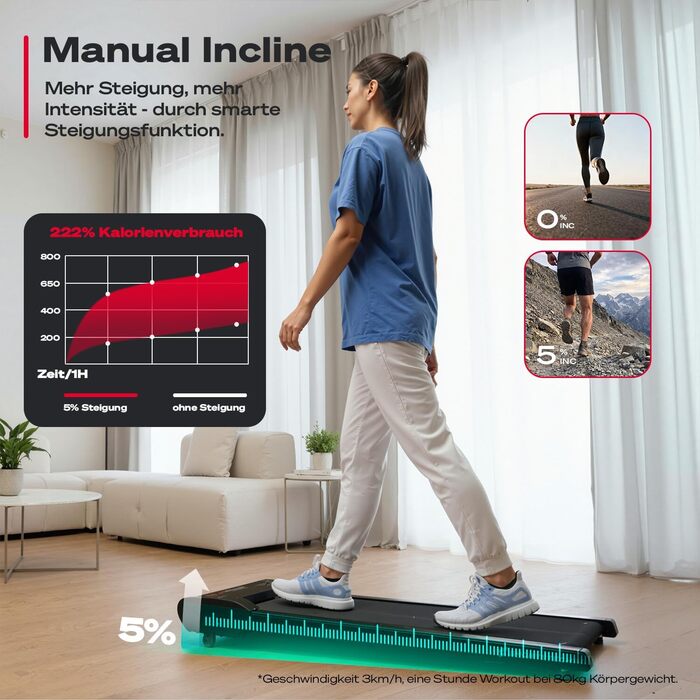 Бігова доріжка Sportstech WalkingPad для дому з нахилом до 9% - 1-6 км/год, додаток, лічильник кроків, компактна, до 120 кг