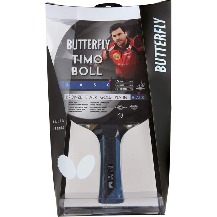 Настільний тенісний ракетка Butterfly Timo Boll Black ITTF, професійна, анатомічна ручка, накладка Wakaba, з чохлом і 3 м'ячами