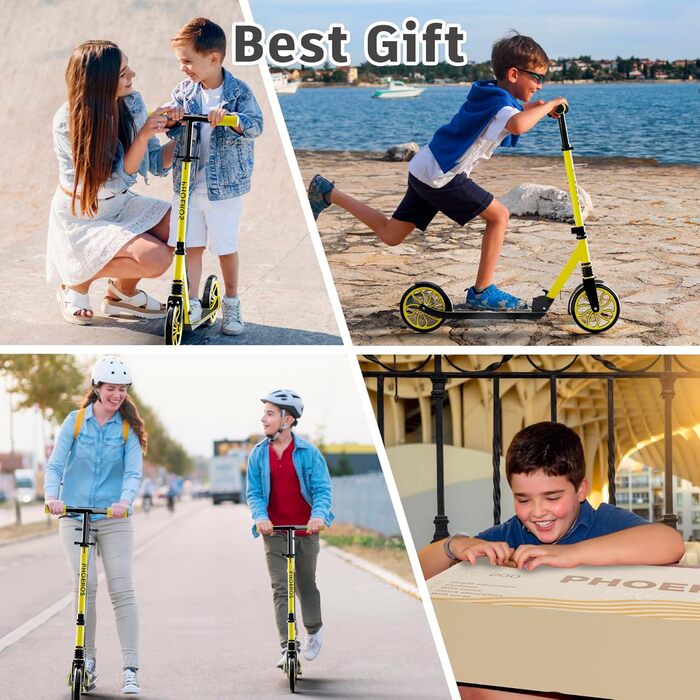 Дитячий трюковий самокат PHOEROS для дітей та дорослих, 6-12 років, складний, з амортизацією, жовтий