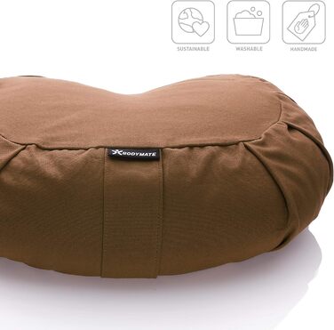 Подушка для йоги BODYMATE Halbmond 42x30x15 см з гречаним лушпинням, бавовняний чохол (машинне прання) - медитативна подушка, подушка для сидіння