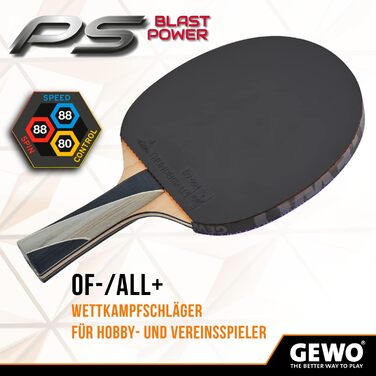 GEWO PS Blast Power – професійна ракетка для настільного тенісу, ITTF, універсальна, накладка Thunderball 2, 1,8 мм, висока обертальність, конкавна ручка
