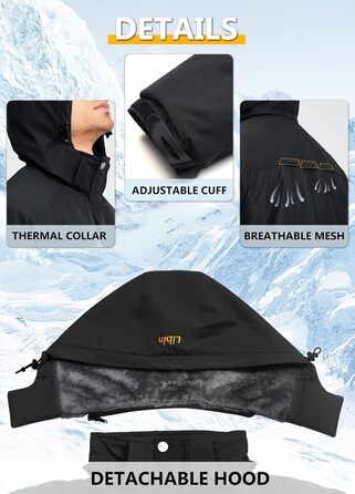 Зимова куртка Libin для чоловіків: тепла, водонепроникна, дихаюча, для катання на сноуборді та туризму. Чорний колір, розмір L