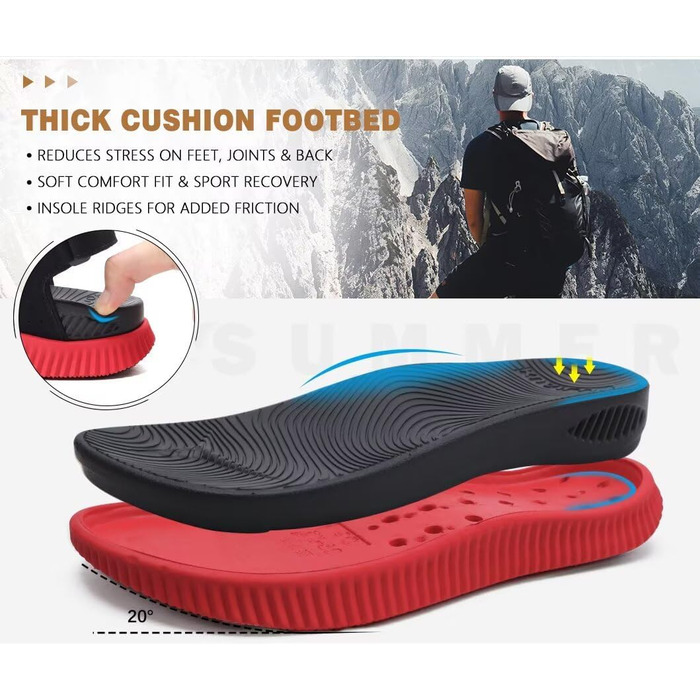 Чоловічі сандалі KuaiLu для трекінгу та відпочинку: ортопедичні, зручні, літні, пляжні, чорно-червоні, розмір 45 EU