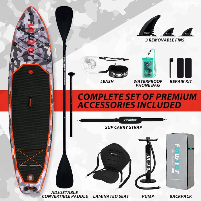 Надувний SUP Борд FunWater 10'10' - комплект з аксесуарами (чорний/зелений)