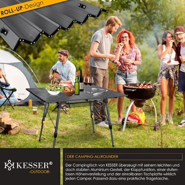 Складний кемпінговий стіл KESSER® 120x70 см, алюмінієвий каркас, антрацит. З сумкою для транспортування
