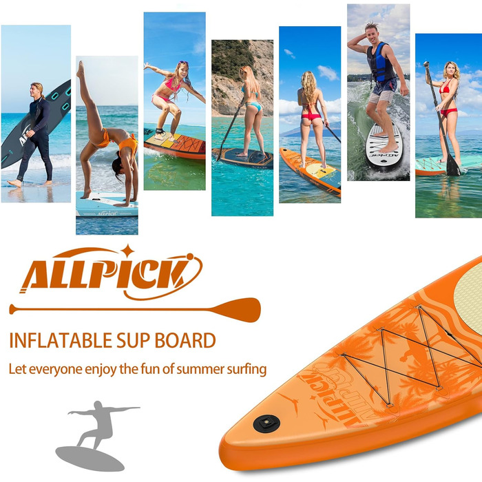 Надувна SUP-дошка ALLPICK Premium з камеротримачем, комплект аксесуарів, регульоване весло, для початківців і досвідчених, до 180 кг