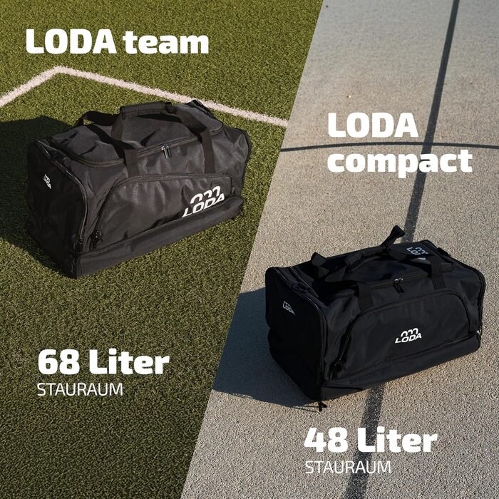 Спортивна сумка LODA Team (68L) з відділенням для взуття, мокрою одежею, функцією рюкзака та кишенею для цінних речей. Ідеальна для футболу, гандболу, тренувань та фітнесу. Сумка для спорту, подорожей та відпочинку.