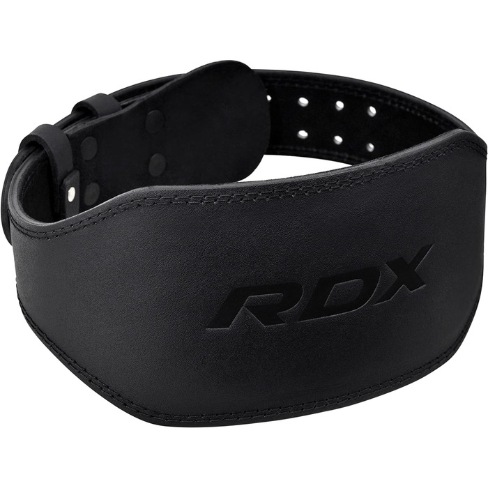 RDX Шкіряний пояс для пауерліфтингу та бодібілдингу 6 дюймів, 10 отворів, регульований, з пряжкою, для тренувань у залі, чоловіків і жінок, розмір S (20-24 дюйми), чорний, анатомічна підкладка