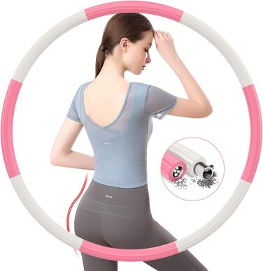 Обруч для фітнесу BLAIKOYI Hula Hoop для дорослих, 8 секцій, регульована вага 1,2-3,5 кг, сталевий сердечник, для схуднення, біло-рожевий