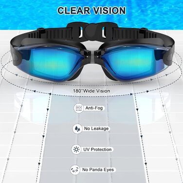 Окуляри для плавання чоловічі/жіночі Schwimmbrille, антизапітні, водонепроникні, унісекс, зручна посадка, синьо-зелені