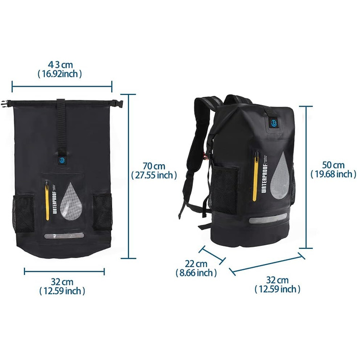 Водонепроникний мішок Blueshyhall Dry Bag 30L: рюкзак, ролтоп, 30 літрів - для каякінгу, кемпінгу, риболовлі, подорожей