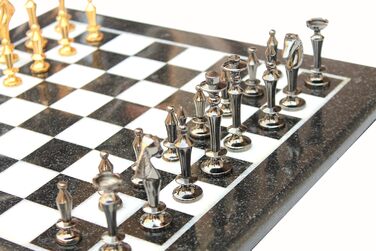 Шаховий набір StonKraft з чорного та білого мармуру з фігурами з латуні – декоративний шаховий набір для дому
