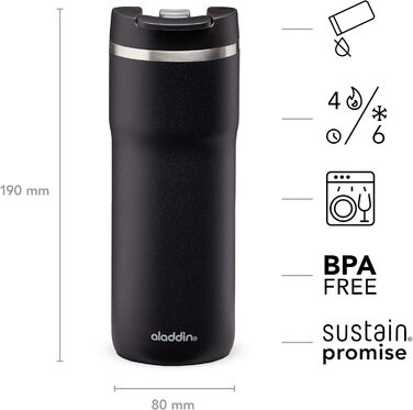 Термочашка Aladdin Barista Java 0.47 л, сталева, герметична, чорна, для кави, з кришкою, BPA-free, для подорожей, зберігає тепло 4 години, можна мити в посудомийці