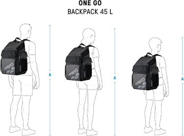 Рюкзак для плавання Arena One Go, чорний, 45 літрів, великий, для подорожей та спорту