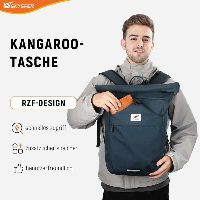 SKYSPER Рюкзак Rolltop для підлітків і дорослих, місткий шкільний рюкзак з відділенням для ноутбука, універсальний міський рюкзак для університету, роботи, подорожей, велоспорту, чоловічий та жіночий