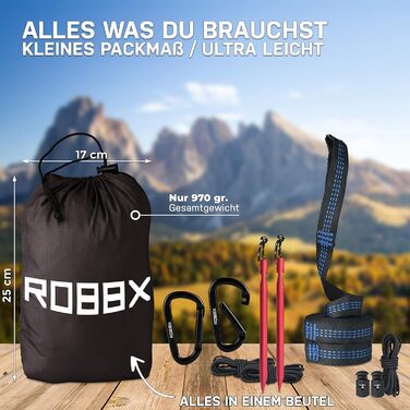 Гамак для відпочинку на відкритому повітрі ROBBX® з москітною сіткою на 2 особи | Максимальне навантаження 300 кг | Подвійний гамак з комплектом кріплень | Нілоновий гамак для кемпінгу та подорожей | 290x140 см (Чорний)
