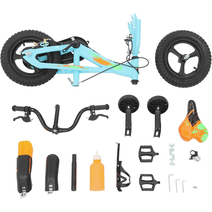 Дитячий велосипед 12 дюймів з підставками та пляшкою для води, регульований по висоті, для дітей 2-5 років (синій)