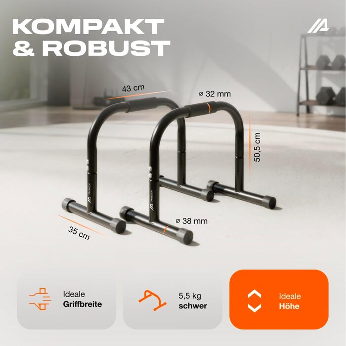 Паралелетки Parex сталеві, для зняття навантаження на суглоби та з неслизьким покриттям, обладнання для калістеніки для використання в приміщенні та на вулиці, бруси для віджимань, ідеально підходять для стійки на руках та віджимань, чорний, розмір Large