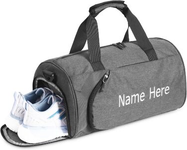 Персоналізована вишита спортивна сумка для подорожей з відділенням для взуття та вологих речей, сіра