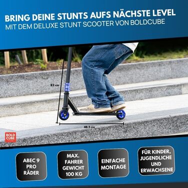 Трюковий самокат BOLDCUBE Deluxe Stunt Roller ABEC 9 (Blue Night) для дітей, підлітків та дорослих