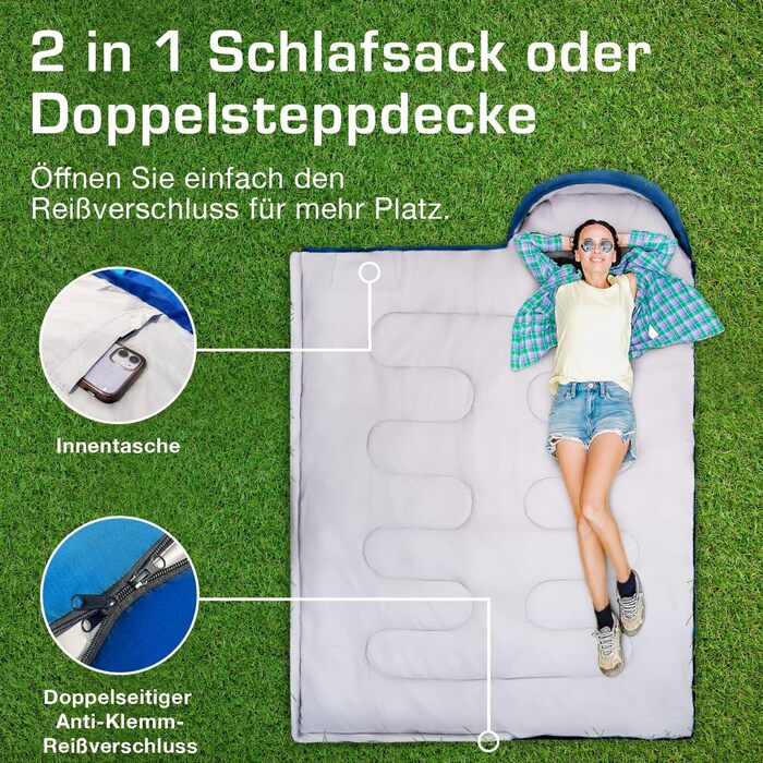 Сплячий мішок Active Era Premium Mumienschlafsack 250 GSM для зими та літа, 0°C - 15°C, кемпінг, фестивалі, водонепроникний, ультралегкий, малий об'єм (Блакитний)
