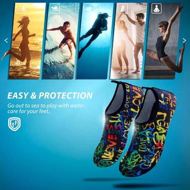 SIMARI Водні черевики для жінок та чоловіків, швидковисихаючі, шкарпетки для плавання, пляжні та спортивні черевики, аквашузи, SWS001, чорний, 46/47 EU