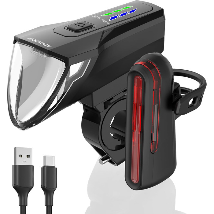 Велофара ADDVIEW Starlight – комплект фар із сертифікацією StVZO, 70 Lux LED, USB-C, акумулятор, IP65, 170м, авто-режим, датчик руху, велоосвітлення