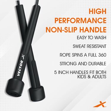 Скакалка Vector X VXF 684 для кардіотренувань та схуднення | Міцний нейлон, регульована довжина | Чоловіча та жіноча