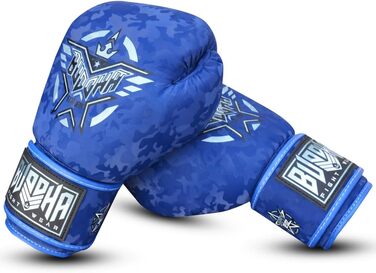 Боксерські рукавички BUDDHA FIGHT WEAR 14 oz для Муай Тай та кікбоксингу, армійський синій, штучна шкіра, антизапах, посилені шви