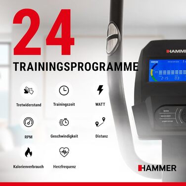 Елептичний тренажер HAMMER Crossfly BT з Glute Shaper, 24 програми, сумісний із Zwift і Kinomap
