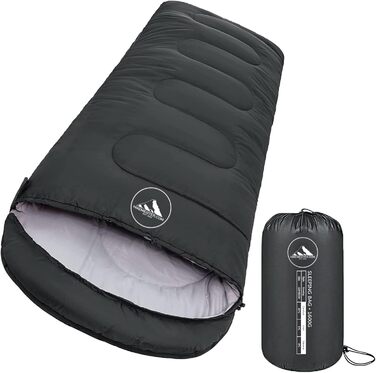 Спальний мішок HikeMeister® Mumienschlafsack 1600 г - для кемпінгу, чорний, 220 x 80 см, з внутрішньою кишенею, комфортна температура 0-15°C, з чохлом для перенесення