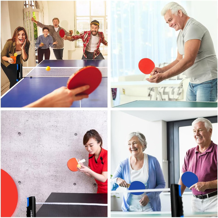 Набір для настільного тенісу Profi: 4 ракетки, сітка, 8 м'ячів, сумка. Підходить для дітей та дорослих (червоний + синій)