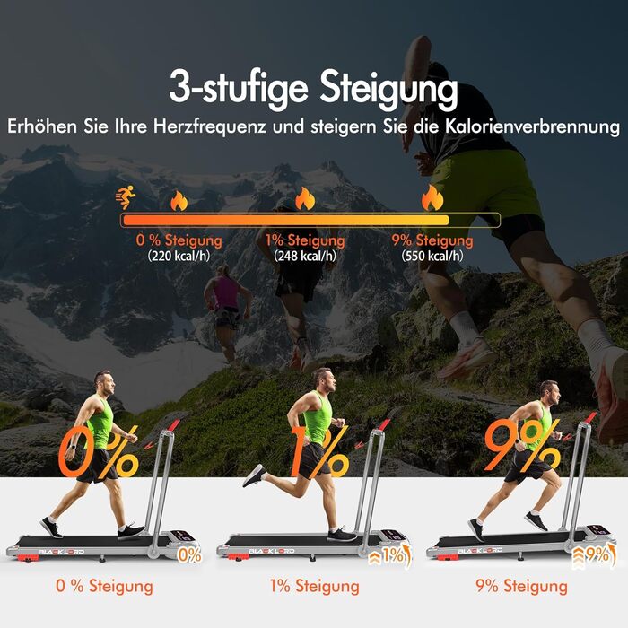 Електричний біговий тренажер BLACK LORD з нахилом 9%, 3.2 PS, Walking Pad 4-в-1 для дому та офісу, 12 програм, динамік, 140 кг