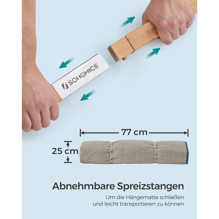 Гамак SONGMICS для 2 осіб з подушкою, сірий-бежевий, 200 x 140 см, до 225 кг, з роздільними бамбуковими стійками